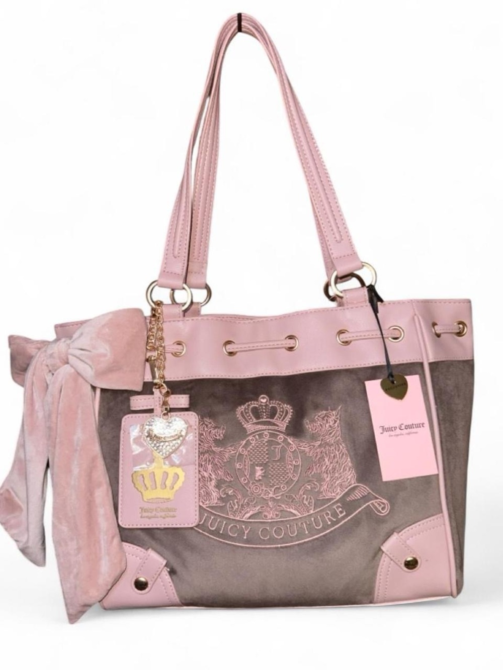 Juicy Couture “Classic Scottie Dog” Daydreamer Tote, iced coffee/pink